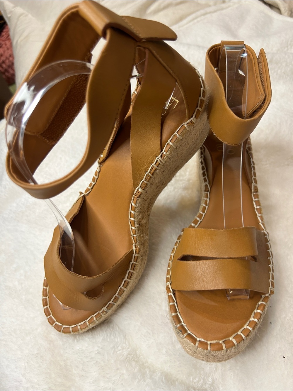 Franco Sarto Tan Leather Espadrille Wedge Sandals